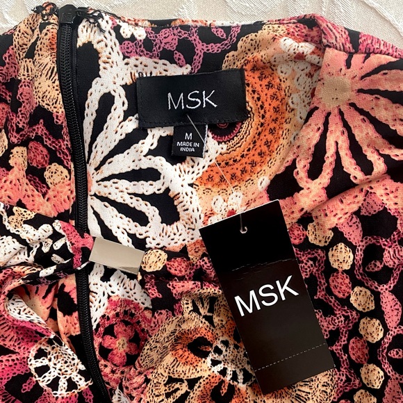🆕 MSK Dress Women’s Medium Peach Berry Black Floral Faux Wrap NWT NEW - Picture 5 of 13